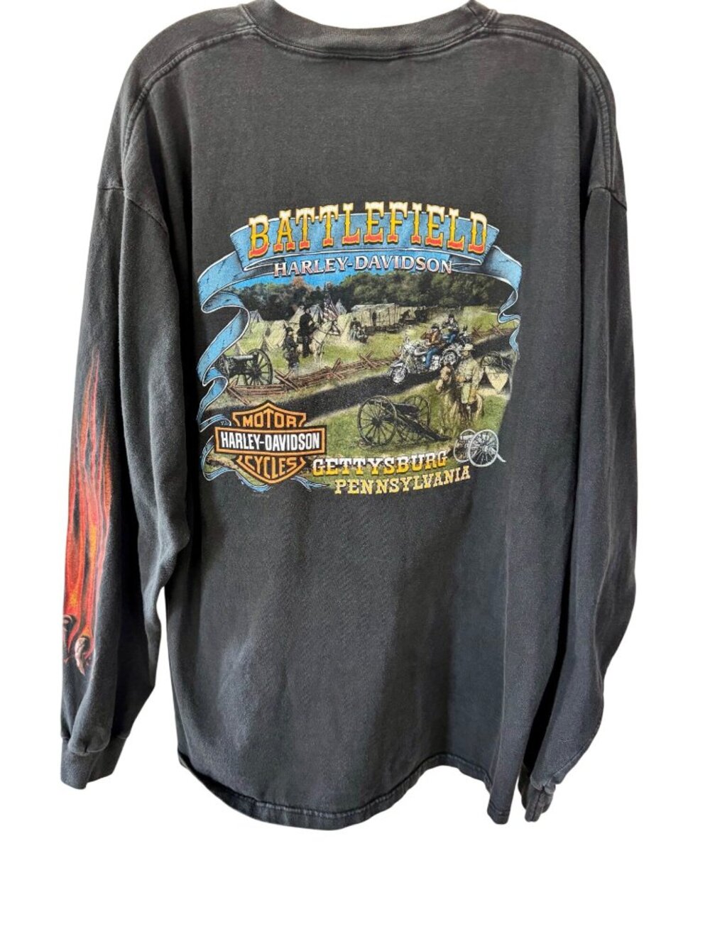Harley-Davidson XL Long Sleeve T-Shirt Flames and Battlefield Gettysburg - Picture 3 of 9